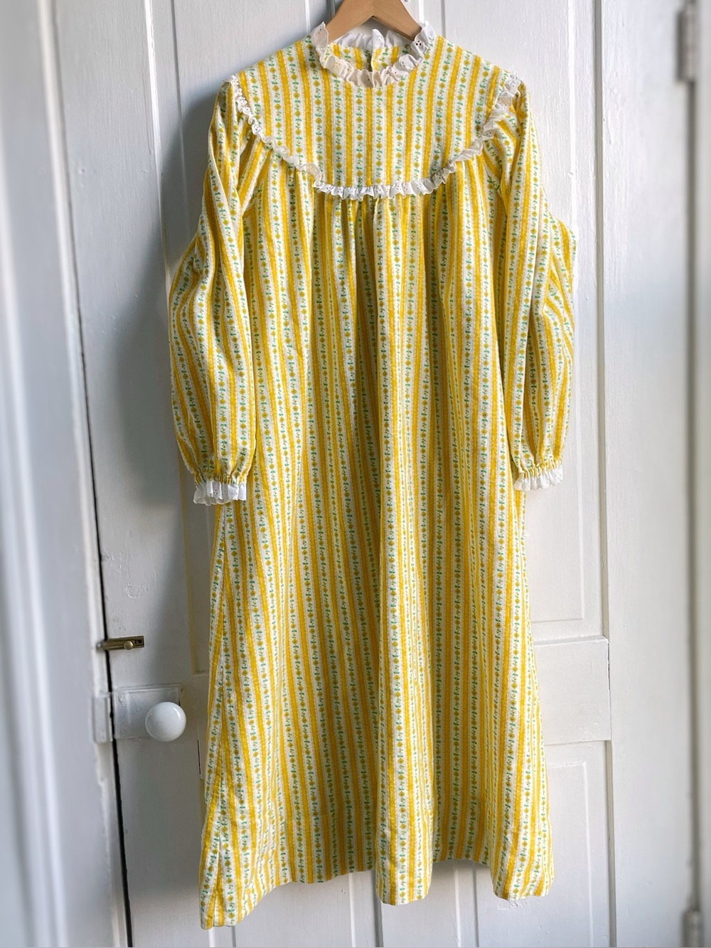 Vintage 70s/80s Lanz of Salzburg Yellow Flannel Cotton Nightgown